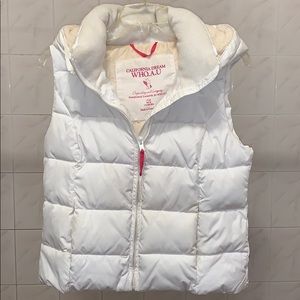 White Hooded Fleece Lined Puffer Vest - M